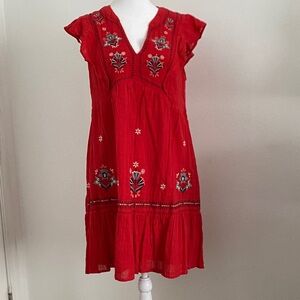 Knox Rose Red Embroidered V-Neck Mini Dress